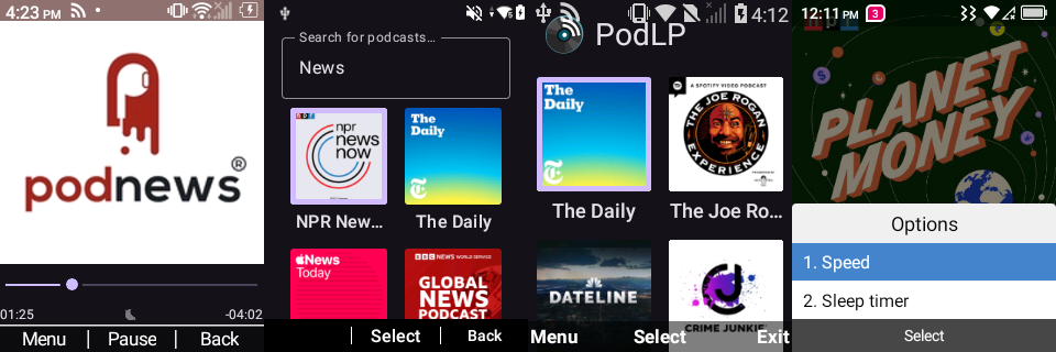 Screenshots of PodLP for Android